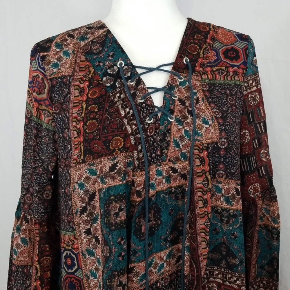 LoveRichie Rust tones Tie front Tunic Dress